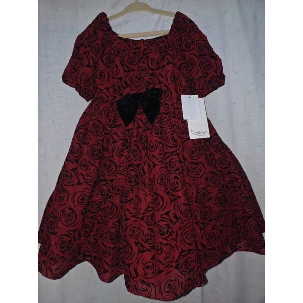 Vintage Pippa & Julie Red Black Rose Flock Holiday Party Dress Girls 5 NWT